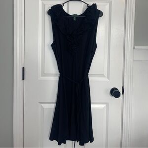 Lauren by Ralph Lauren Elegant Black Ruffle Tie Waist Dress